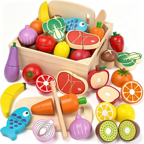 Wooden play food cutting - wooden, fruit