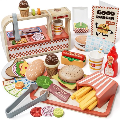 Wooden play food - food, set