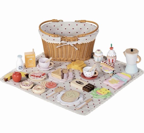 Wooden picnic play food set - wooden,