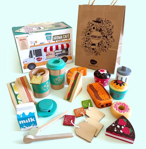 Wooden café play food - play, set